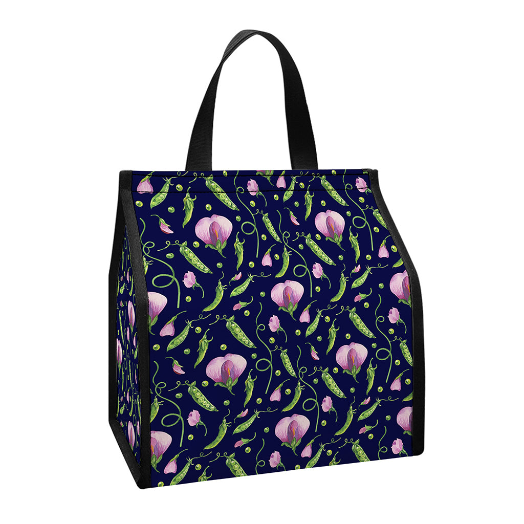 Sweet Pea Floral Pattern Print Insulated Lunch Tote