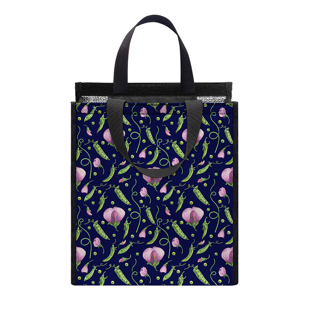 Sweet Pea Floral Pattern Print Insulated Lunch Tote