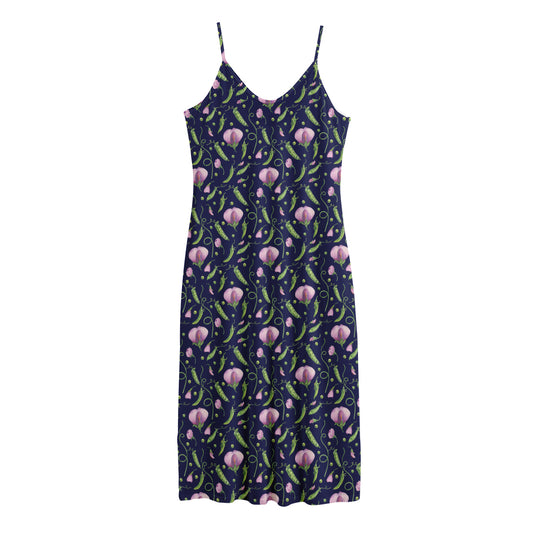 Sweet Pea Floral Pattern Print Jersey Midi Cami Dress