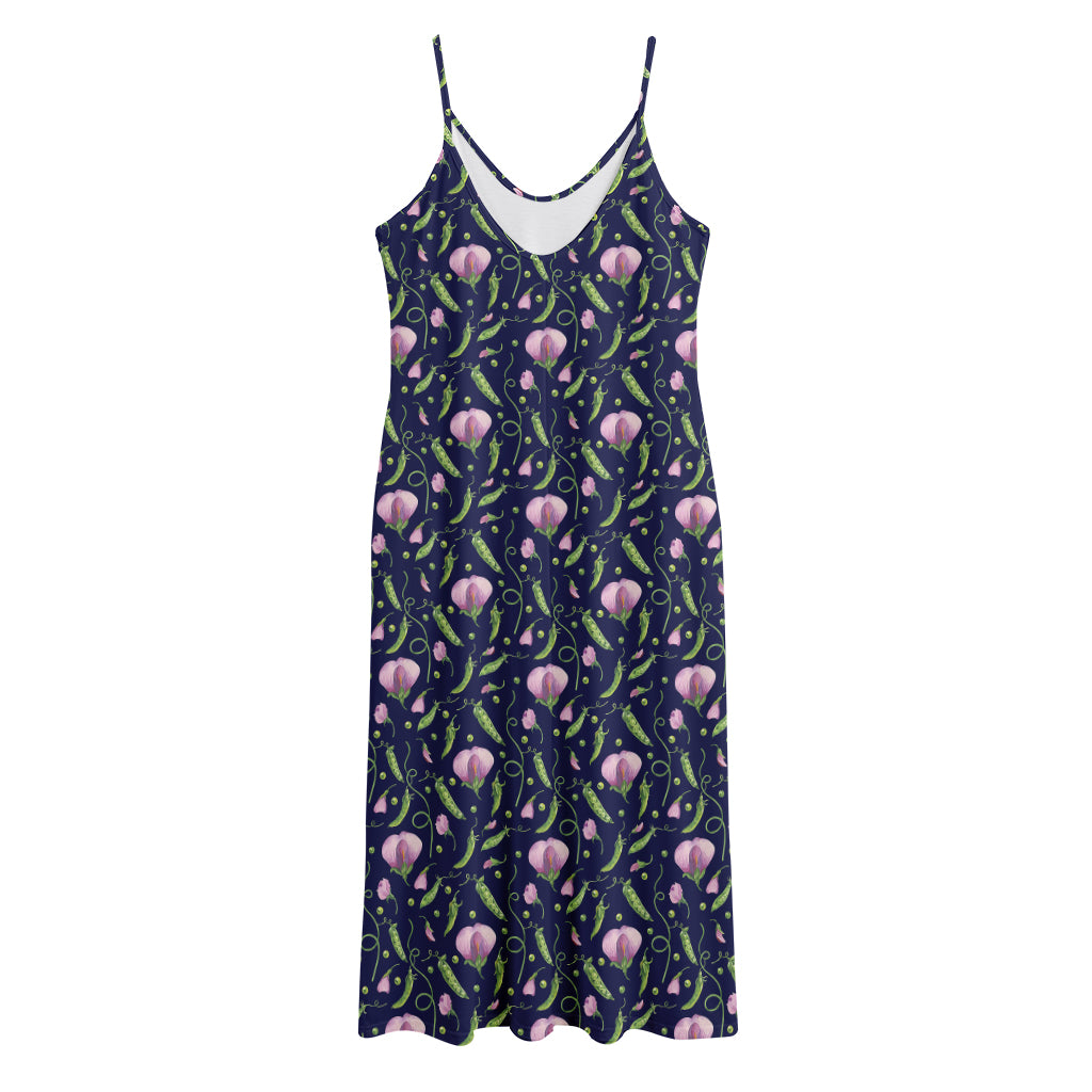 Sweet Pea Floral Pattern Print Jersey Midi Cami Dress
