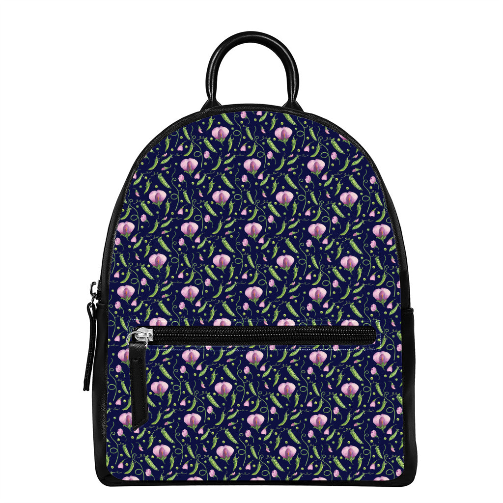 Sweet Pea Floral Pattern Print Leather Backpack