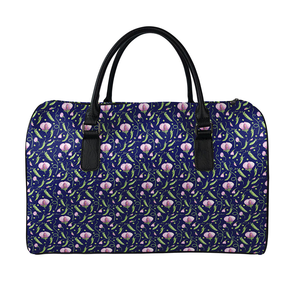 Sweet Pea Floral Pattern Print Leather Duffle Bag