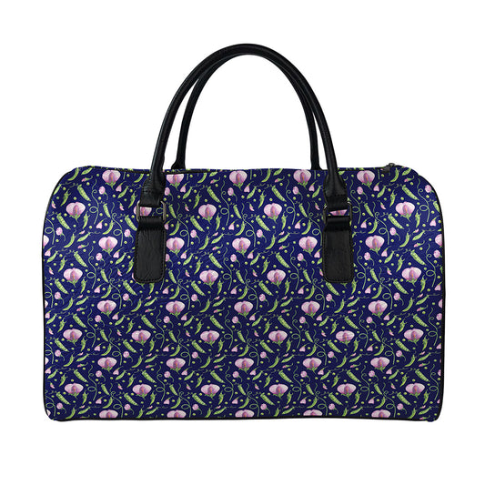 Sweet Pea Floral Pattern Print Leather Duffle Bag