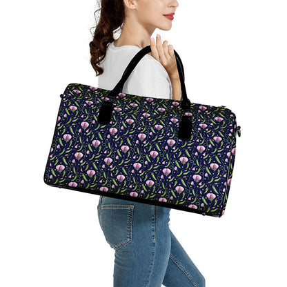 Sweet Pea Floral Pattern Print Leather Duffle Bag
