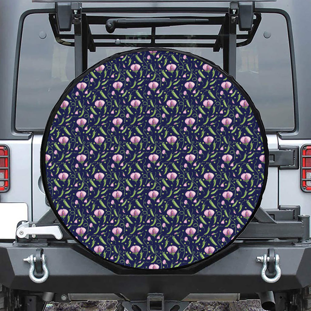 Sweet Pea Floral Pattern Print Leather Spare Tire Cover