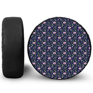 Sweet Pea Floral Pattern Print Leather Spare Tire Cover