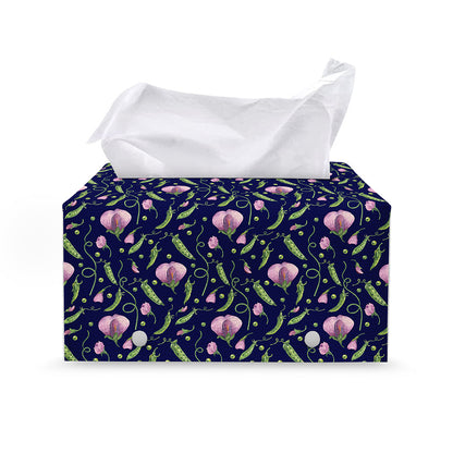 Sweet Pea Floral Pattern Print Leather Tissue Box Cover
