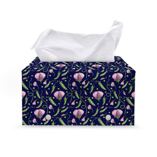 Sweet Pea Floral Pattern Print Leather Tissue Box Cover