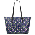 Sweet Pea Floral Pattern Print Leather Tote Bag With Zipper