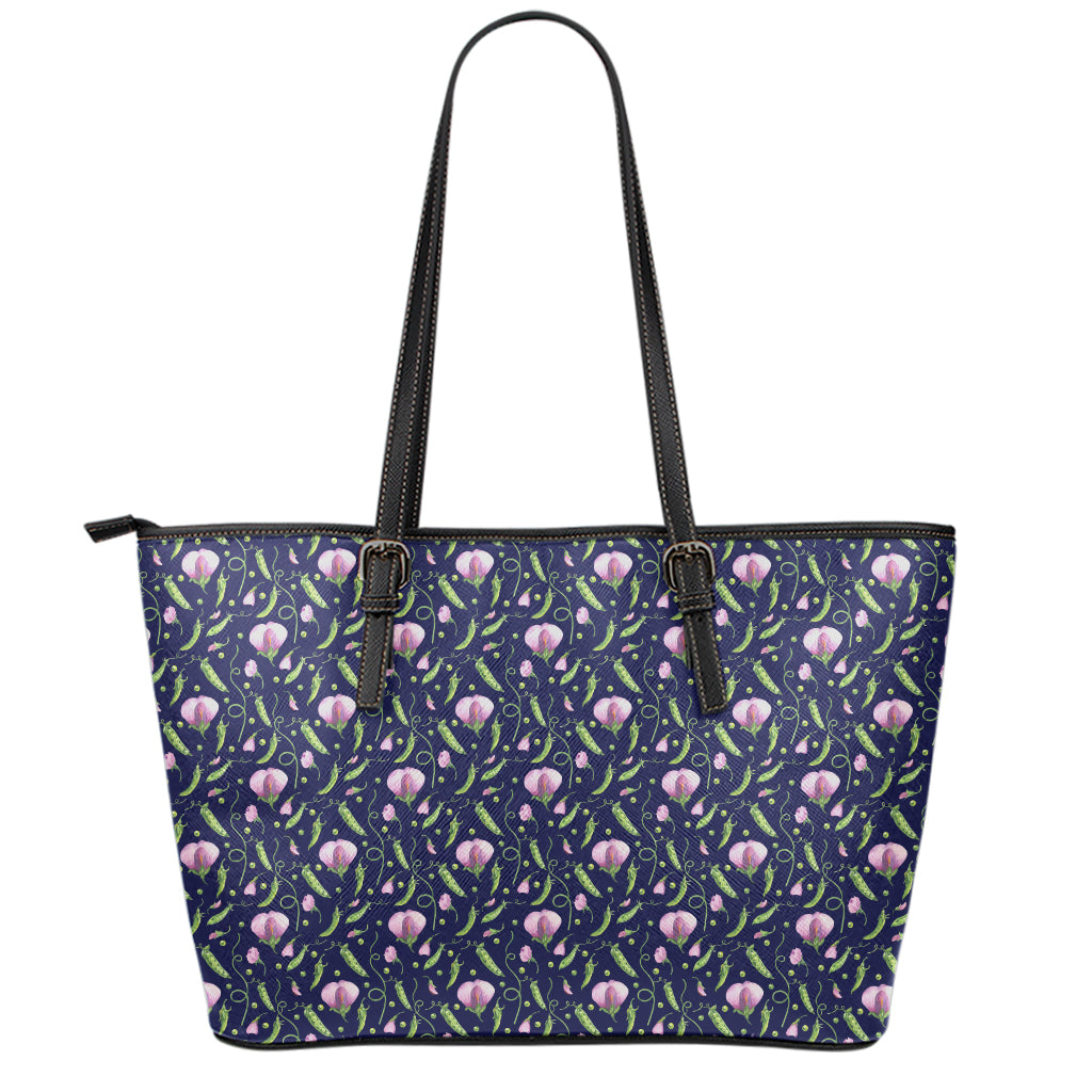 Sweet Pea Floral Pattern Print Leather Tote Bag