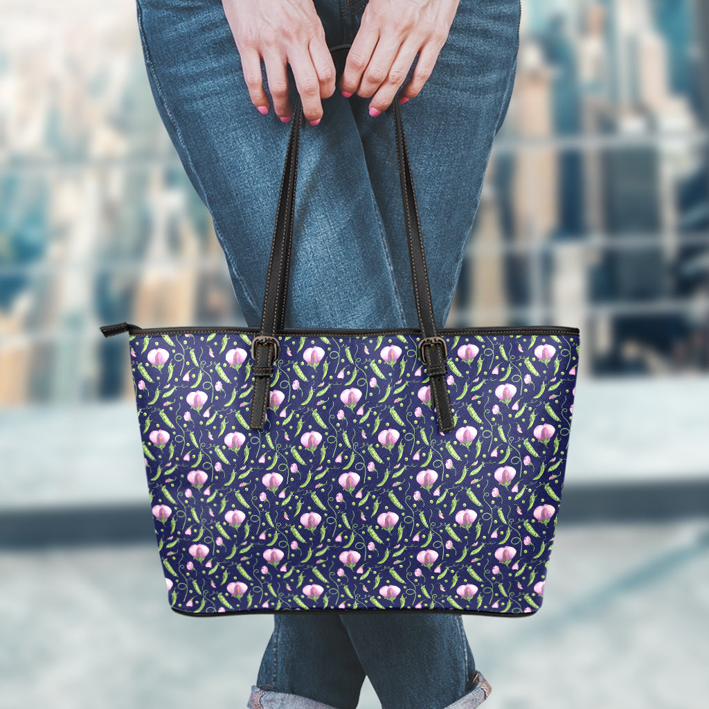 Sweet Pea Floral Pattern Print Leather Tote Bag