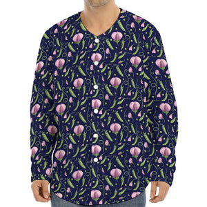 Sweet Pea Floral Pattern Print Long Sleeve Baseball Jersey