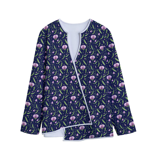 Sweet Pea Floral Pattern Print Long Sleeve Short Coat