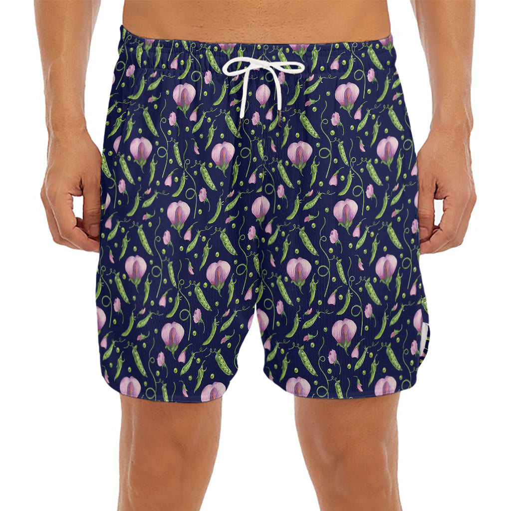 Sweet Pea Floral Pattern Print Men's Split Running Shorts
