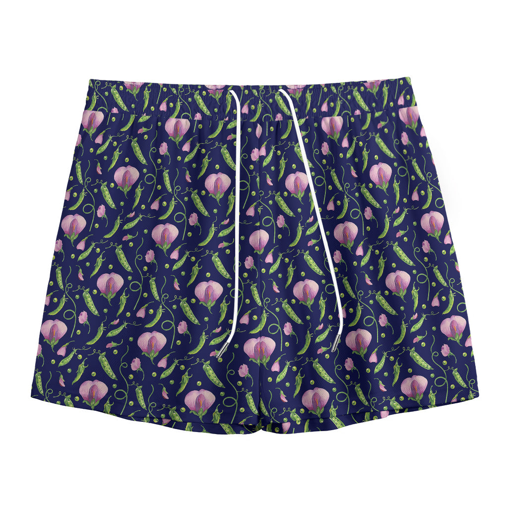 Sweet Pea Floral Pattern Print Mesh Shorts