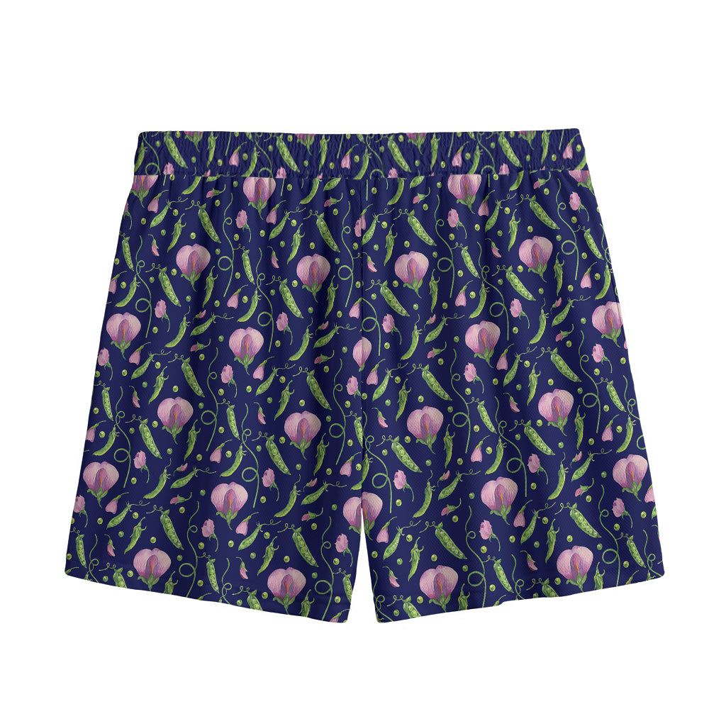 Sweet Pea Floral Pattern Print Mesh Shorts