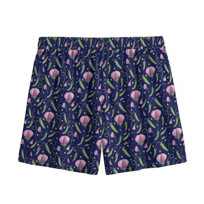 Sweet Pea Floral Pattern Print Mesh Shorts