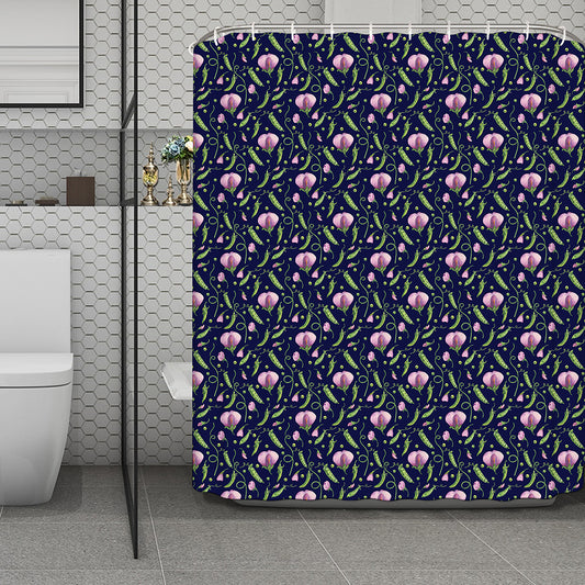 Sweet Pea Floral Pattern Print Polyester Shower Curtain