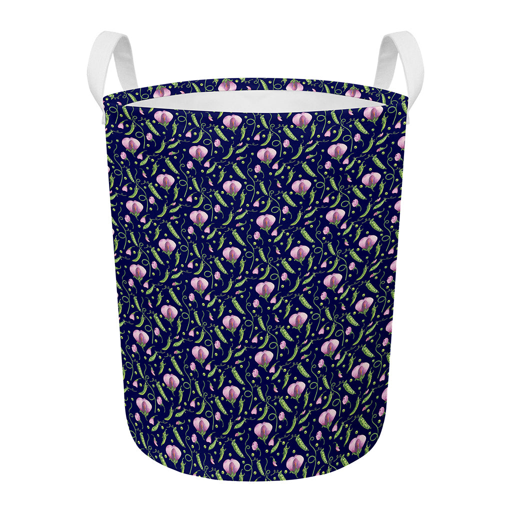 Sweet Pea Floral Pattern Print Round Laundry Basket