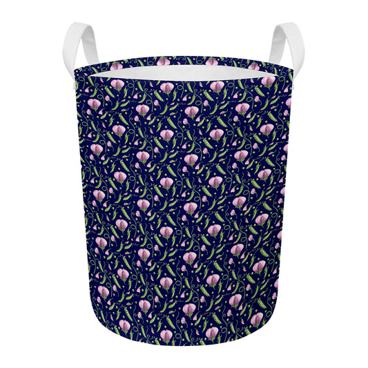 Sweet Pea Floral Pattern Print Round Laundry Basket