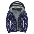 Sweet Pea Floral Pattern Print Sherpa Lined Zip Up Hoodie