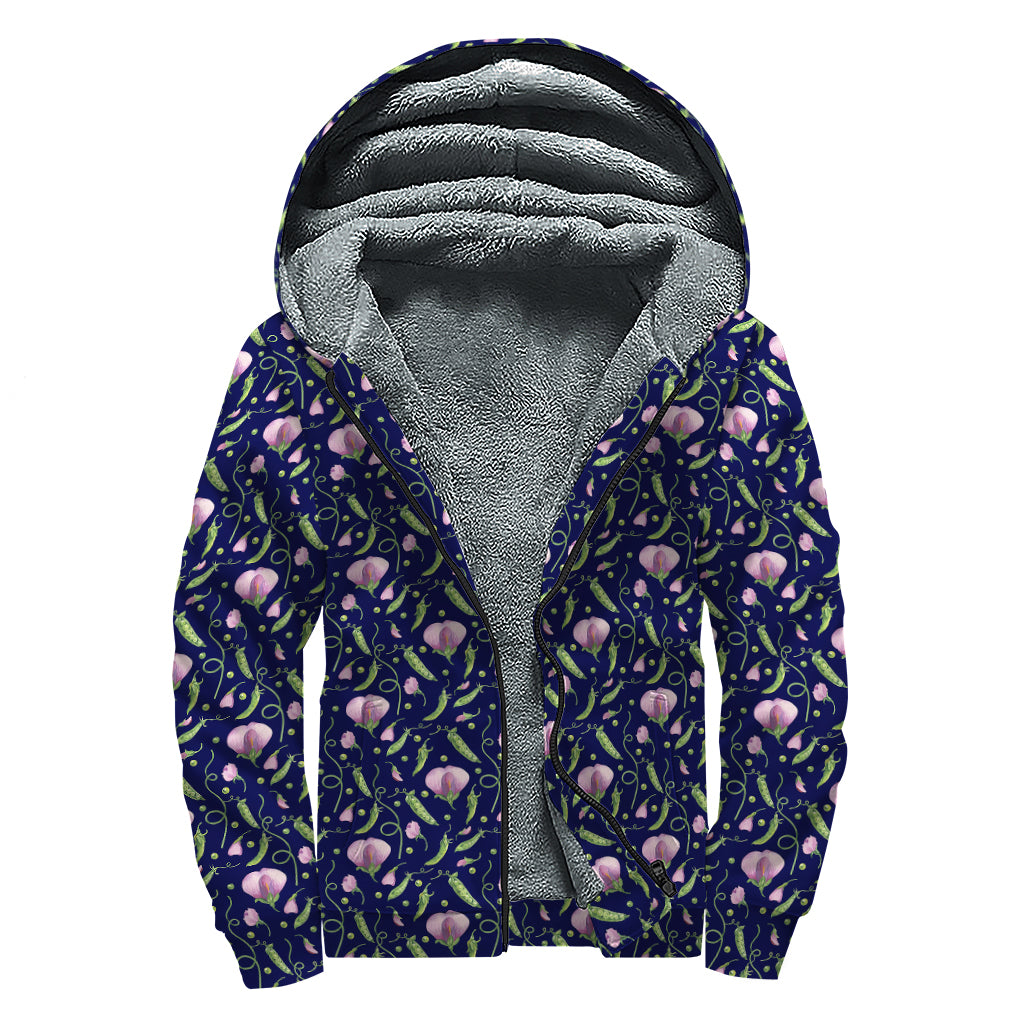 Sweet Pea Floral Pattern Print Sherpa Lined Zip Up Hoodie