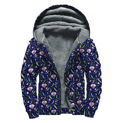 Sweet Pea Floral Pattern Print Sherpa Lined Zip Up Hoodie