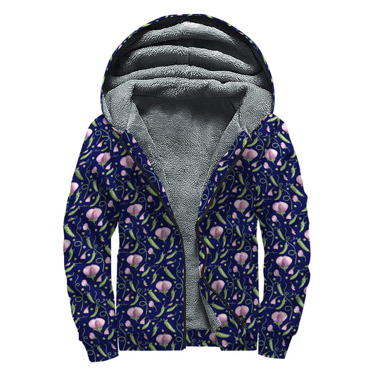 Sweet Pea Floral Pattern Print Sherpa Lined Zip Up Hoodie