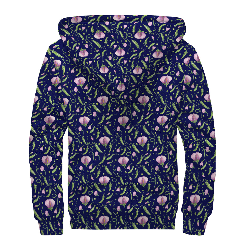 Sweet Pea Floral Pattern Print Sherpa Lined Zip Up Hoodie