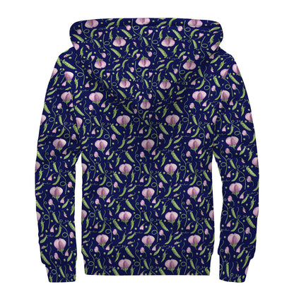 Sweet Pea Floral Pattern Print Sherpa Lined Zip Up Hoodie