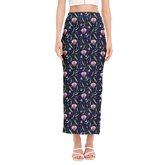 Sweet Pea Floral Pattern Print Side Slit Maxi Skirt
