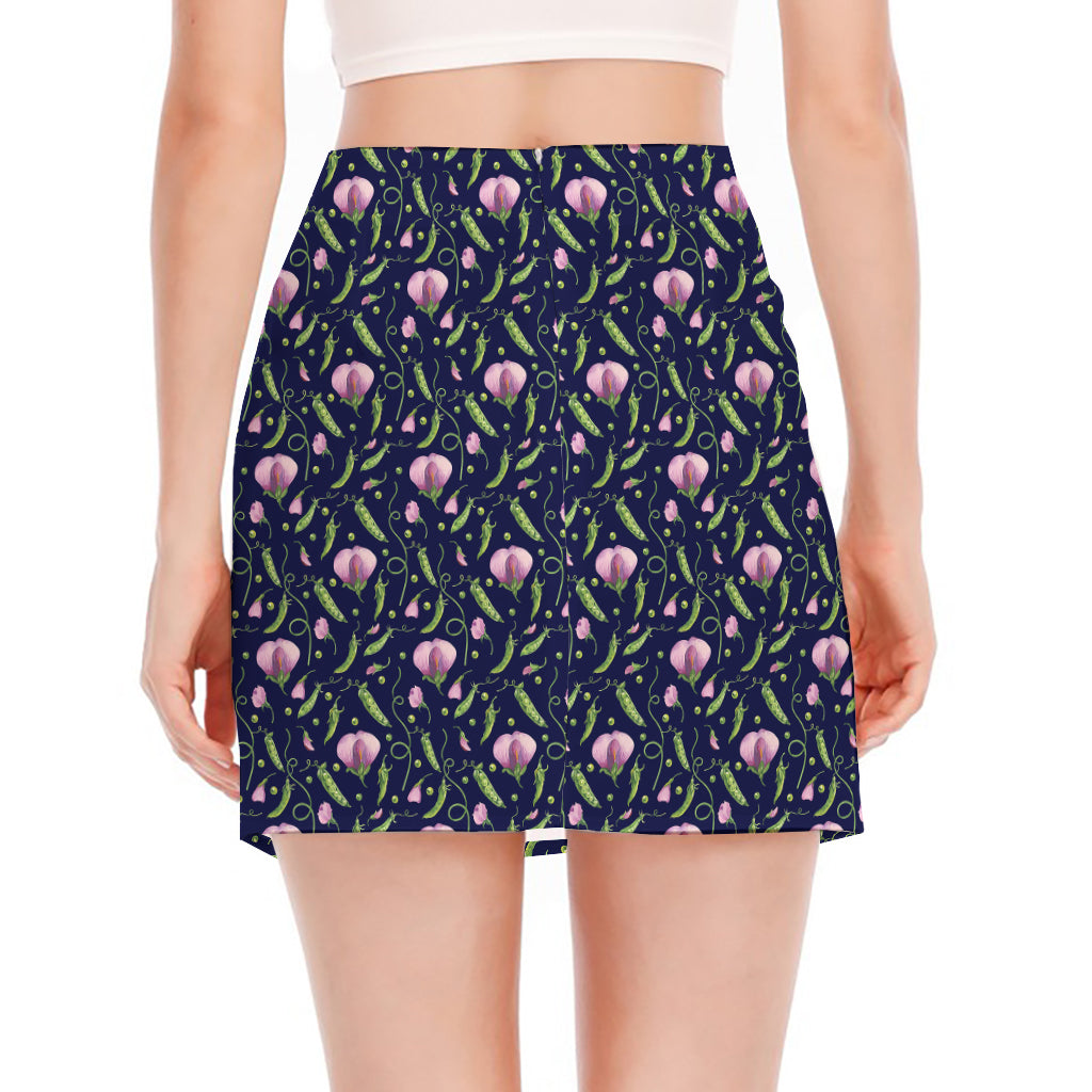Sweet Pea Floral Pattern Print Side Slit Mini Skirt