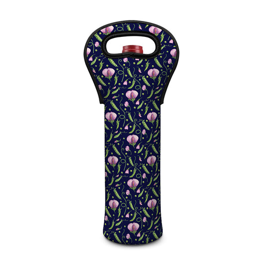 Sweet Pea Floral Pattern Print Single Neoprene Wine Tote