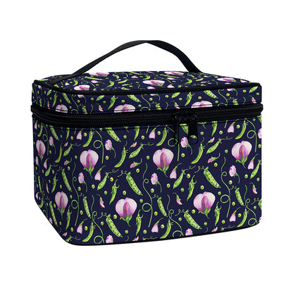 Sweet Pea Floral Pattern Print Travel Makeup Bag