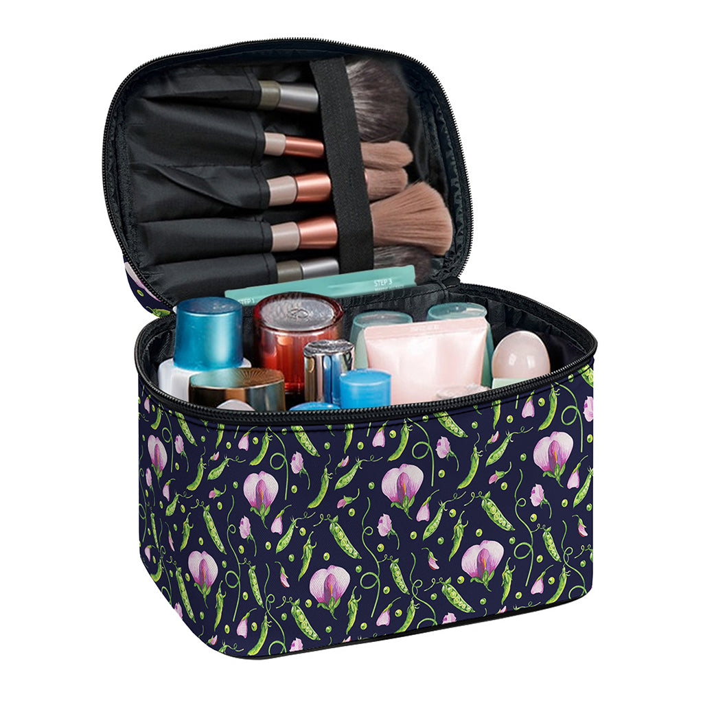 Sweet Pea Floral Pattern Print Travel Makeup Bag