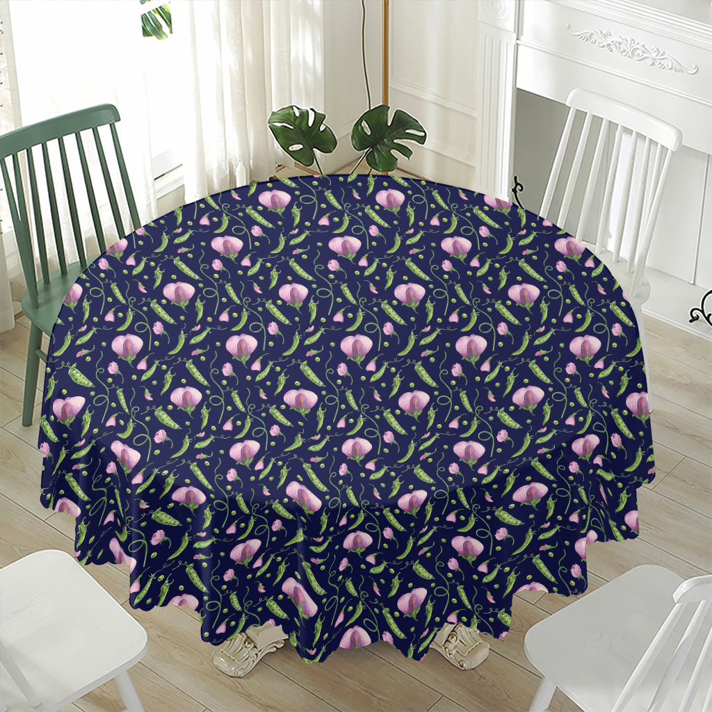 Sweet Pea Floral Pattern Print Waterproof Round Tablecloth
