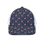 Sweet Pea Floral Pattern Print White Mesh Trucker Cap