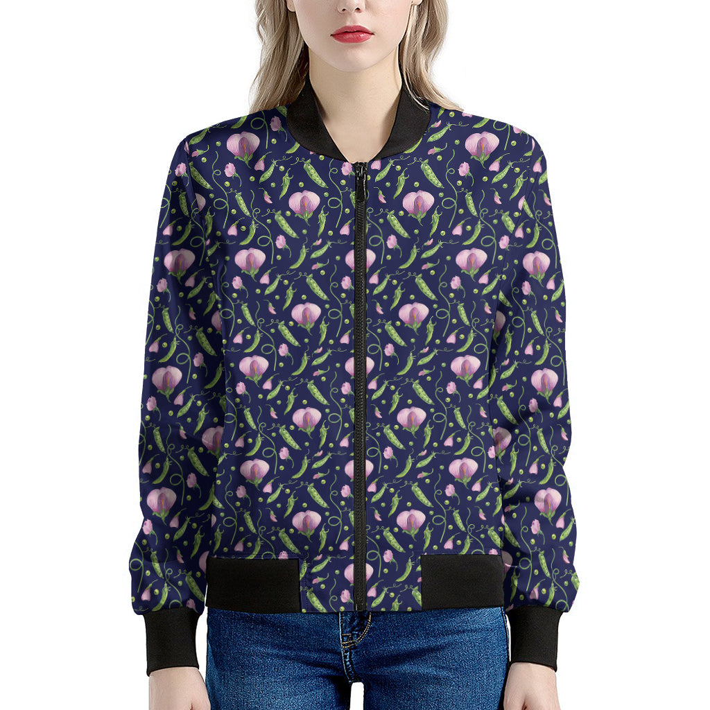 Sweet Pea Floral Pattern Print Women's Bomber Jacket