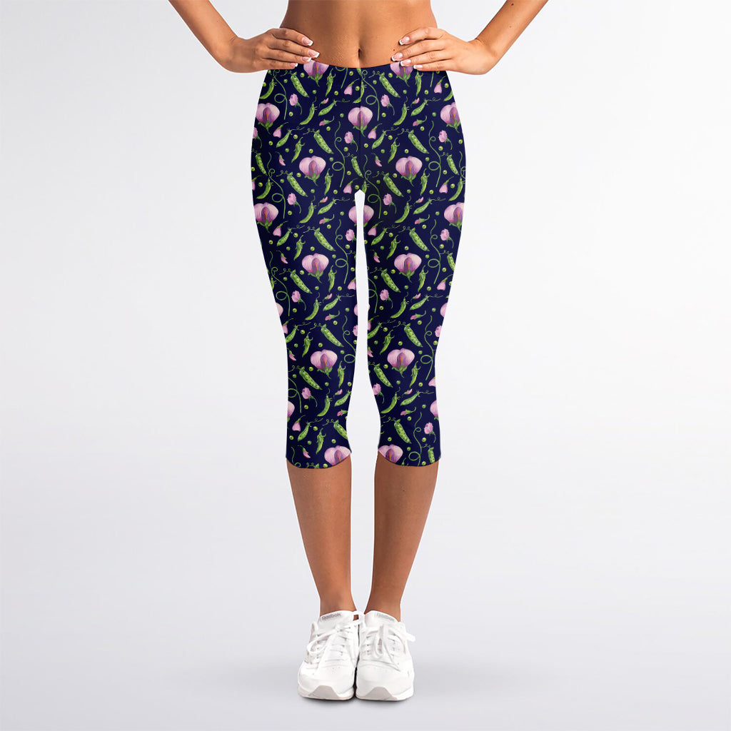 Sweet Pea Floral Pattern Print Women's Capri Leggings