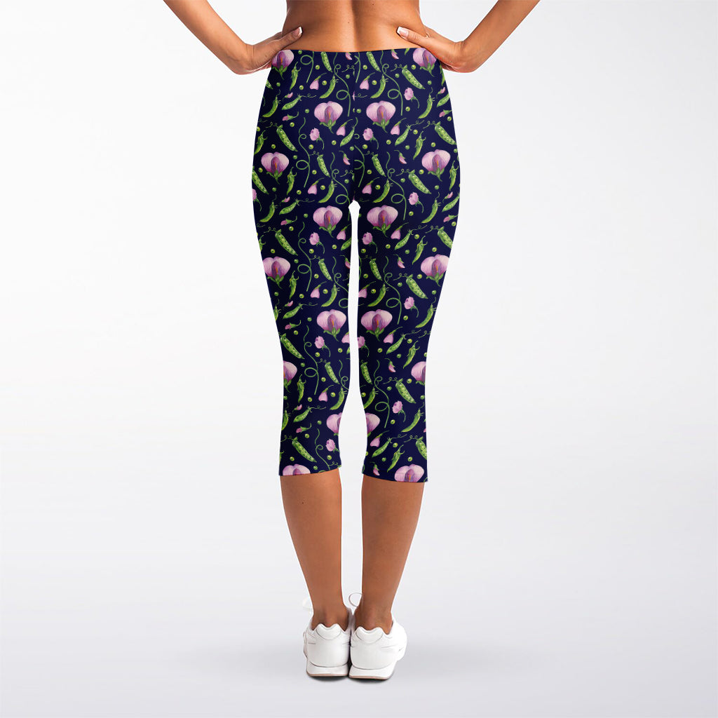 Sweet Pea Floral Pattern Print Women's Capri Leggings