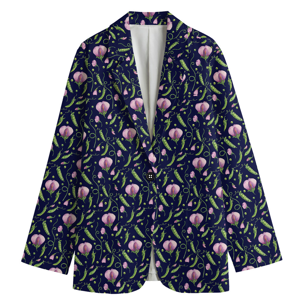 Sweet Pea Floral Pattern Print Women's Cotton Blazer
