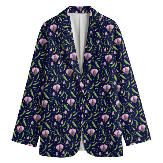Sweet Pea Floral Pattern Print Women's Cotton Blazer