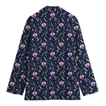 Sweet Pea Floral Pattern Print Women's Cotton Blazer