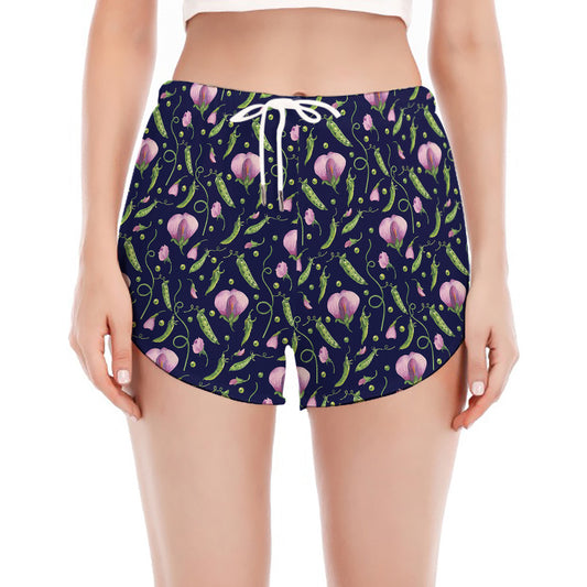 Sweet Pea Floral Pattern Print Women's Split Running Shorts