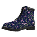 Sweet Pea Floral Pattern Print Padded Collar Lace Up Boots