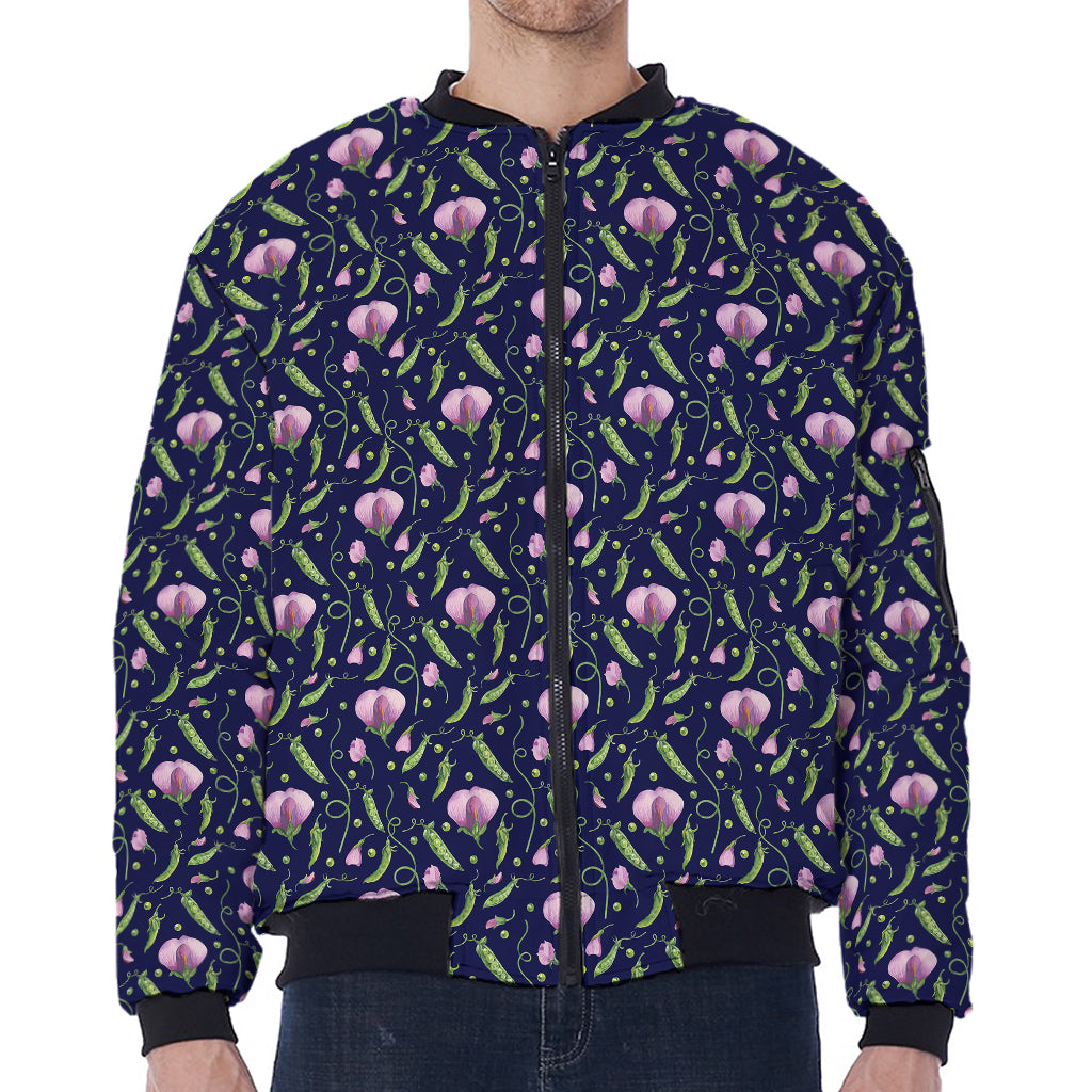 Sweet Pea Floral Pattern Print Zip Sleeve Bomber Jacket