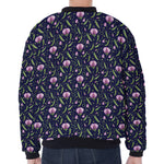 Sweet Pea Floral Pattern Print Zip Sleeve Bomber Jacket