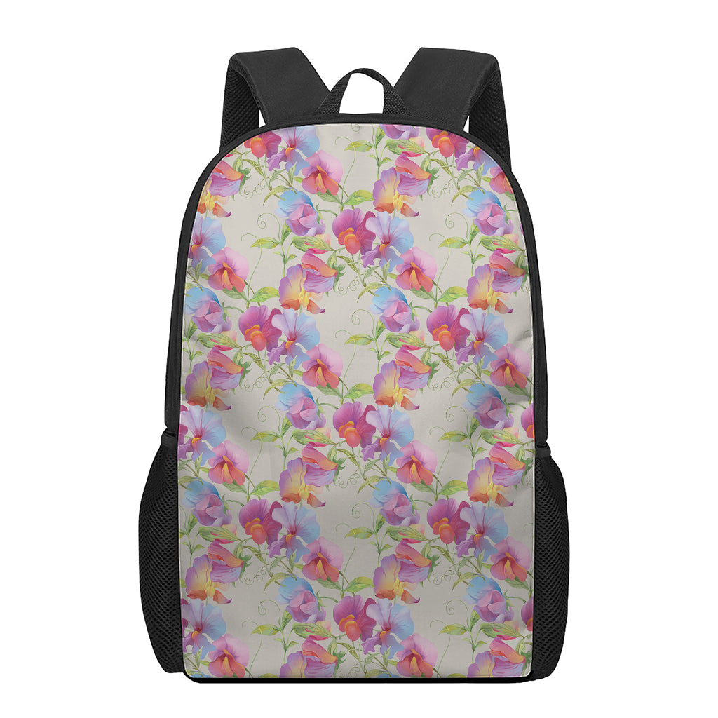 Sweet Pea Flower Pattern Print 17 Inch Backpack