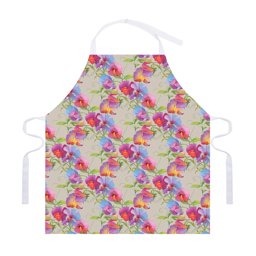 Sweet Pea Flower Pattern Print Adjustable Apron