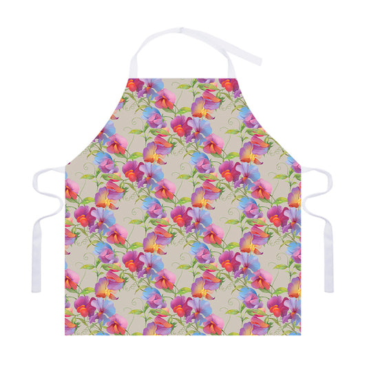 Sweet Pea Flower Pattern Print Adjustable Apron
